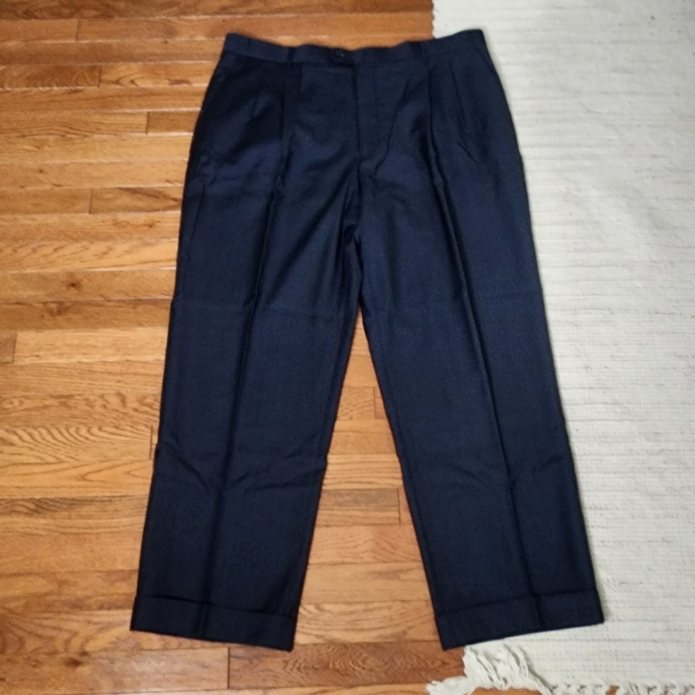 Riccardo Mens Wool Dress Pants 41x31 Blue Cuffed Pleated Business Wedding Italy